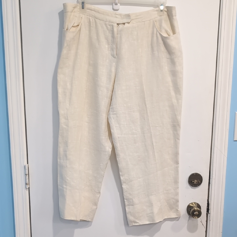 Harvé Benard Natural Linen Cropped Pants Women's Size 18